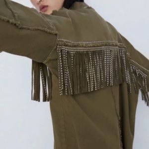 Olive Green Zara Fringe Utility Jacket